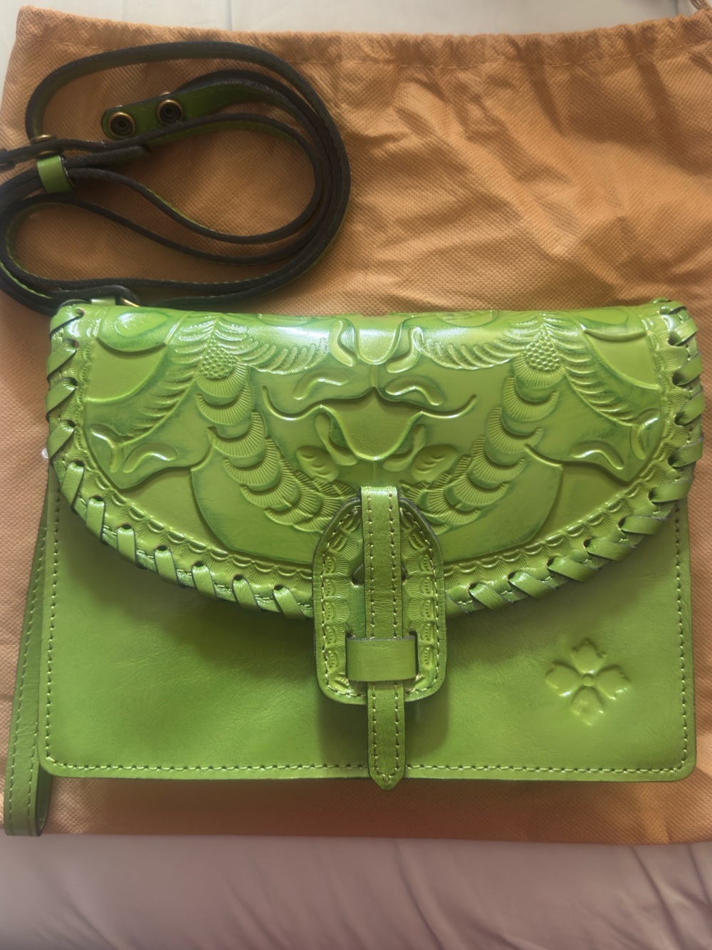 Patricia Nash Lanza Crossbody in Foliage Green, Embossed Leather
